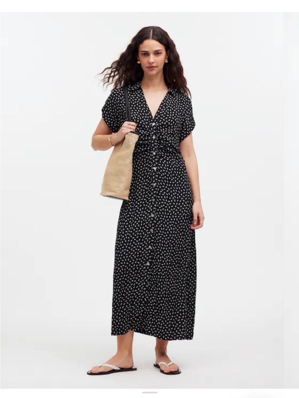 Madewell button front midi shirt dress in floral